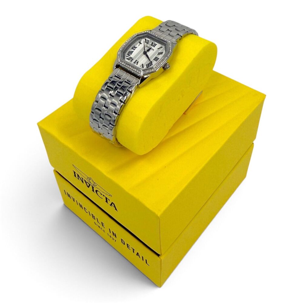 NEW Invicta Wildflower 48998 Women’s Silver Crystal Cushion Watch Roman Dial